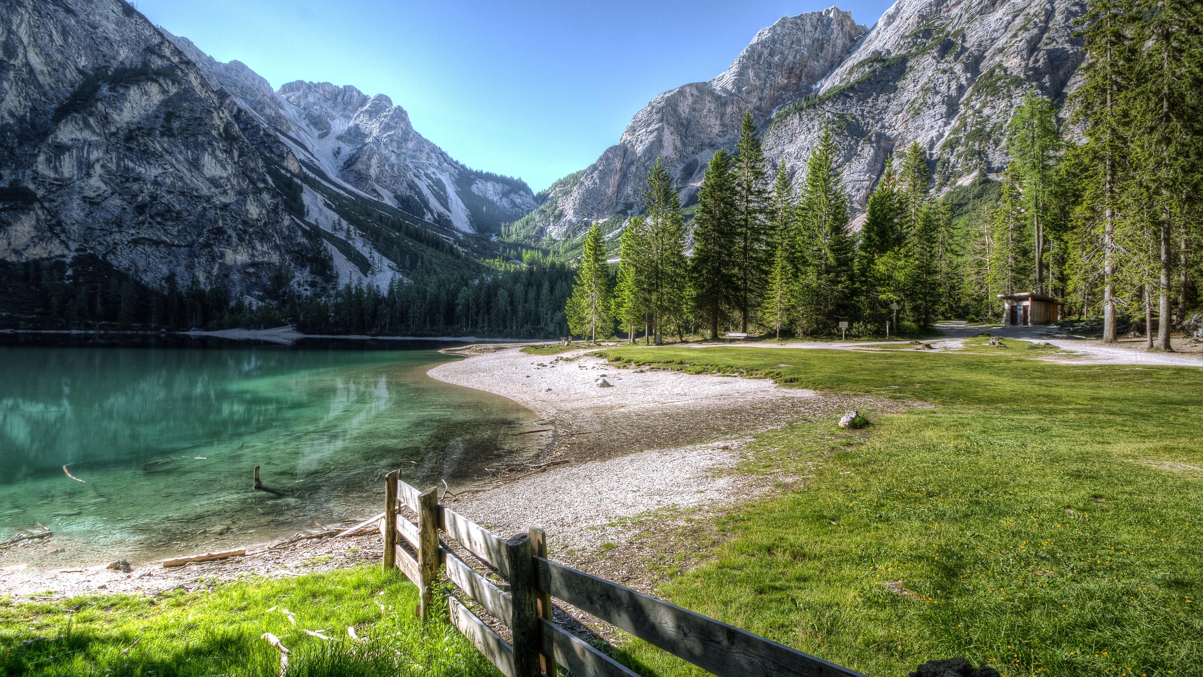 Wallpaper 4k Conifer Fence Lake Landscape Outdoors Nature Photography 4k Wallpaper
