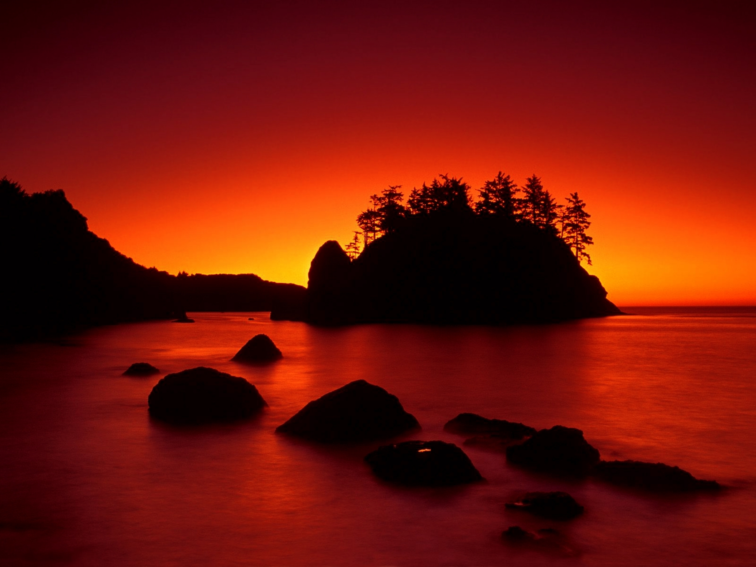 Red Sunset Ocean & Dark Island wallpaper. Red Sunset Ocean & Dark Island