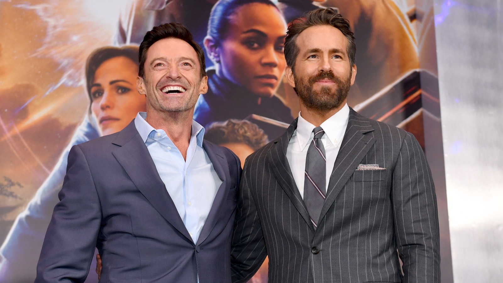 Ryan Reynolds & Hugh Jackman Pause 'Feud' at 'Adam Project' Premiere
