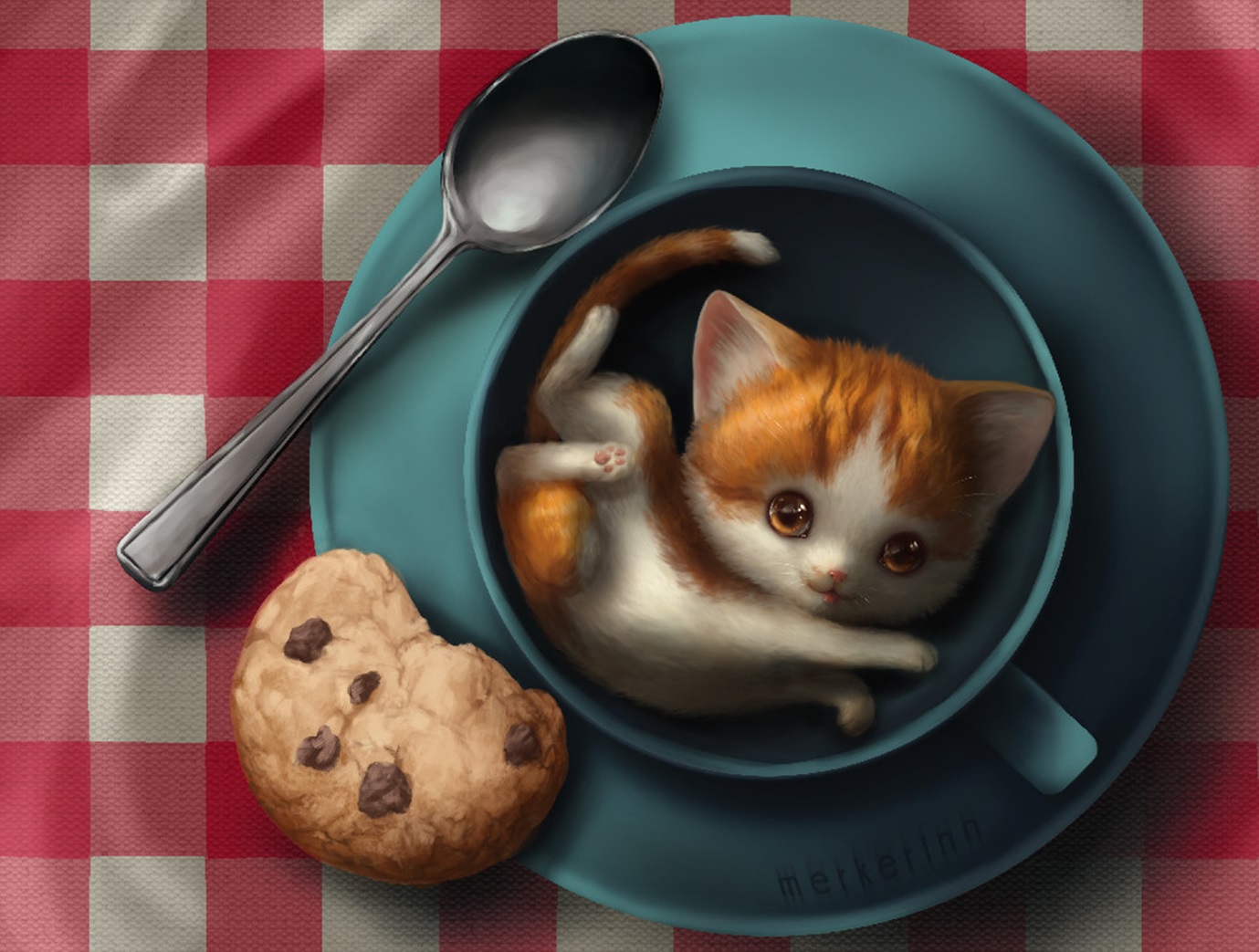 Malwina Kwiatkowska, Cat, Cookies, Drawing, Illustration, Humor Wallpaper HD / Desktop and Mobile Background
