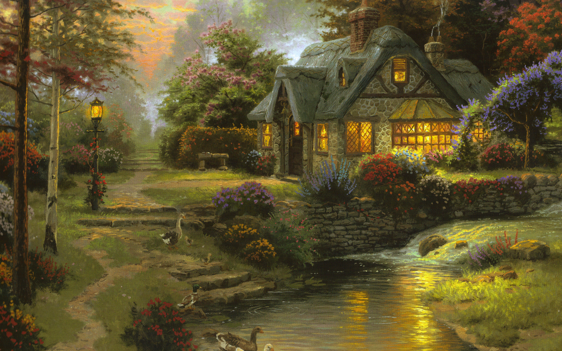 1920x1200, Wallpaper Thomas Kinkade Gallery Pic Wpw3012658 Kinkade Landscape Paintings