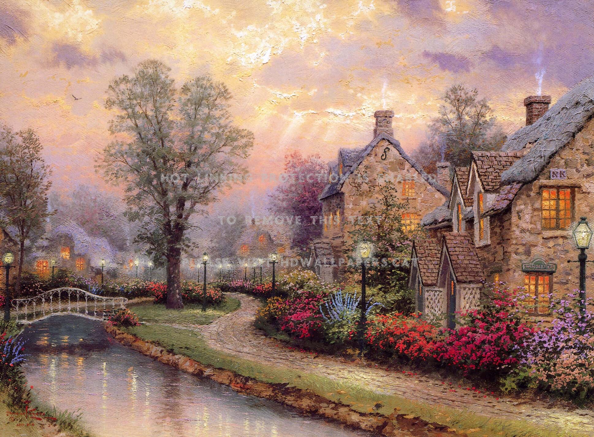 Thomas Kinkade Lamplight Lane Bridge Street