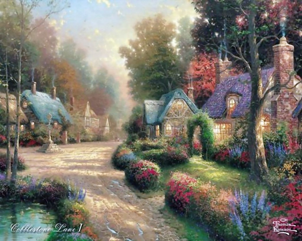 Home Sweet Flowers Light Fall Flower Wallpaper High Kinkade Paintings Wallpaper & Background Download