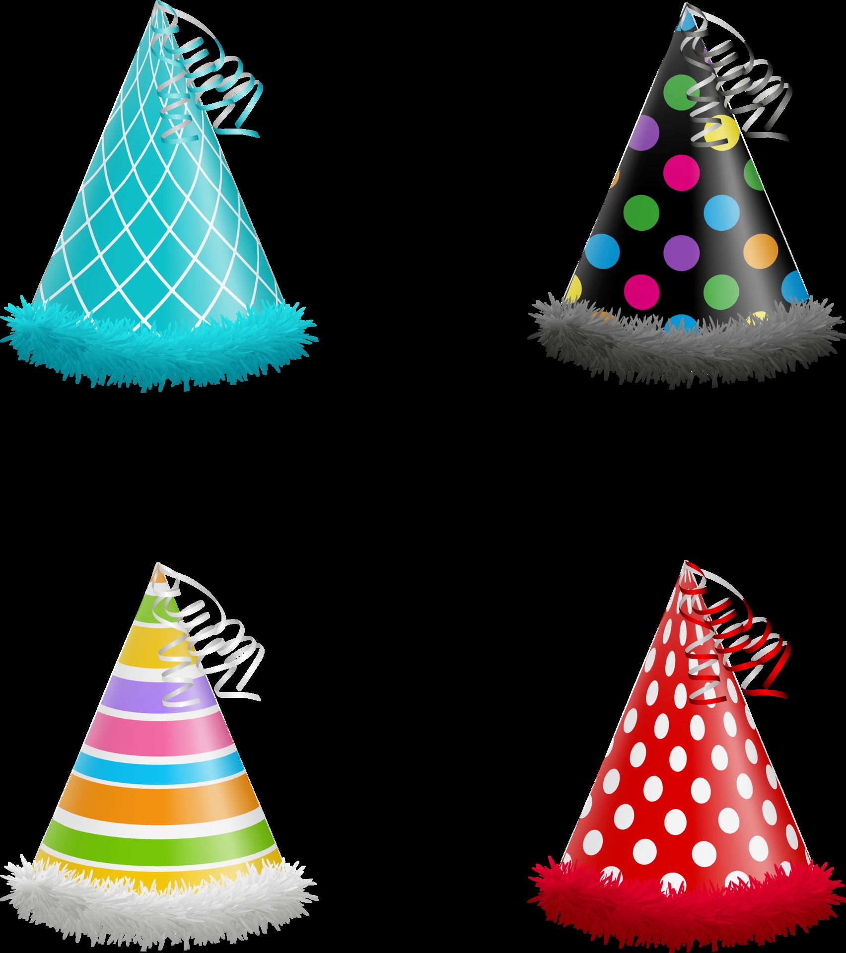 set of colorful party hats