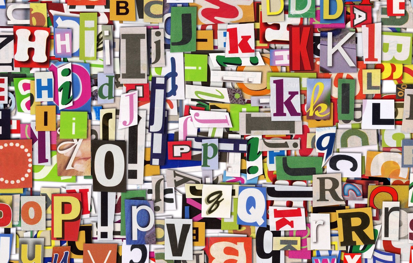 Wallpaper letters, newspaper, colorful, English, clippings, Uppercase image for desktop, section абстракции