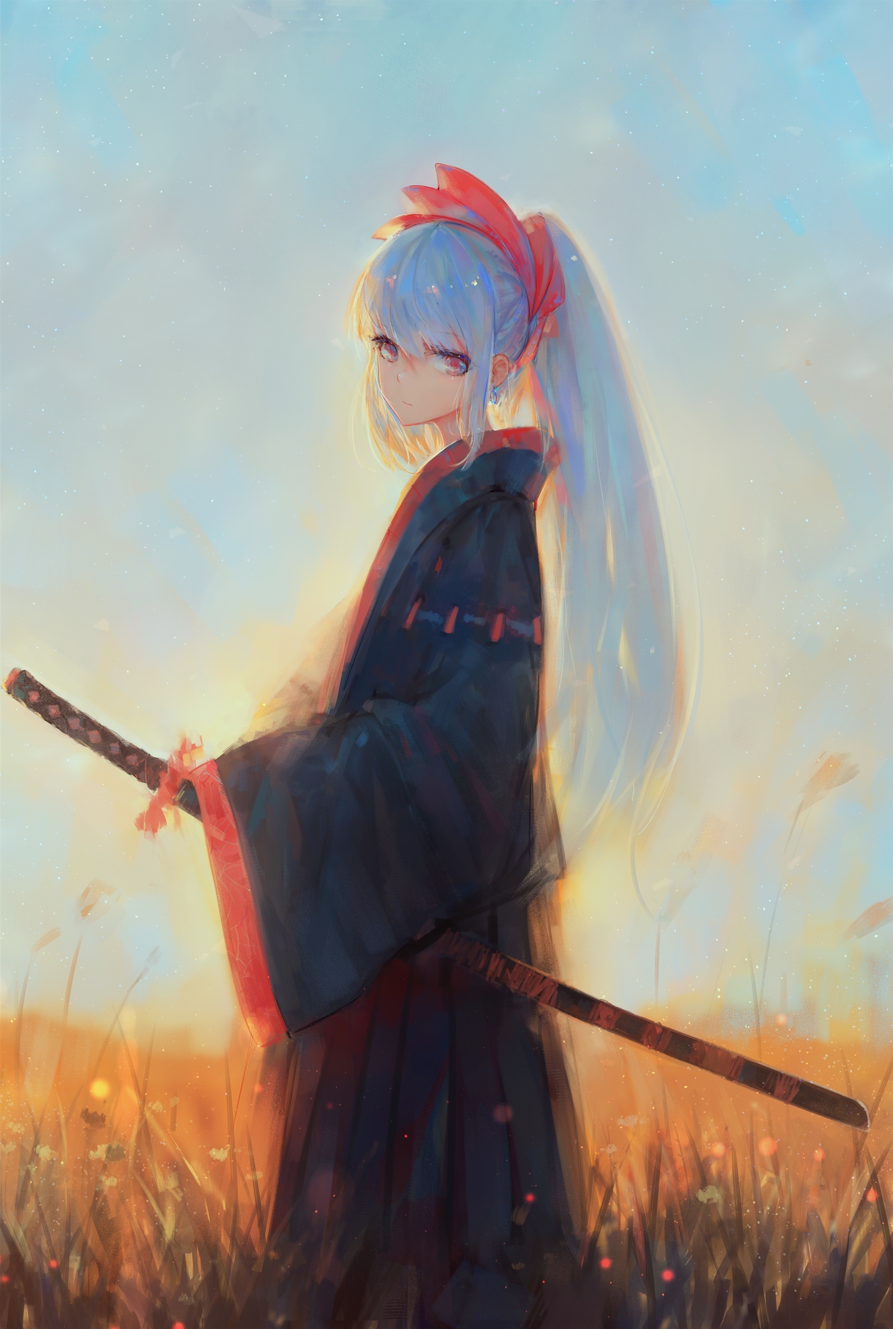 Wallpaper Katana, Anime Girl, Traditional Clothes:1748x2599