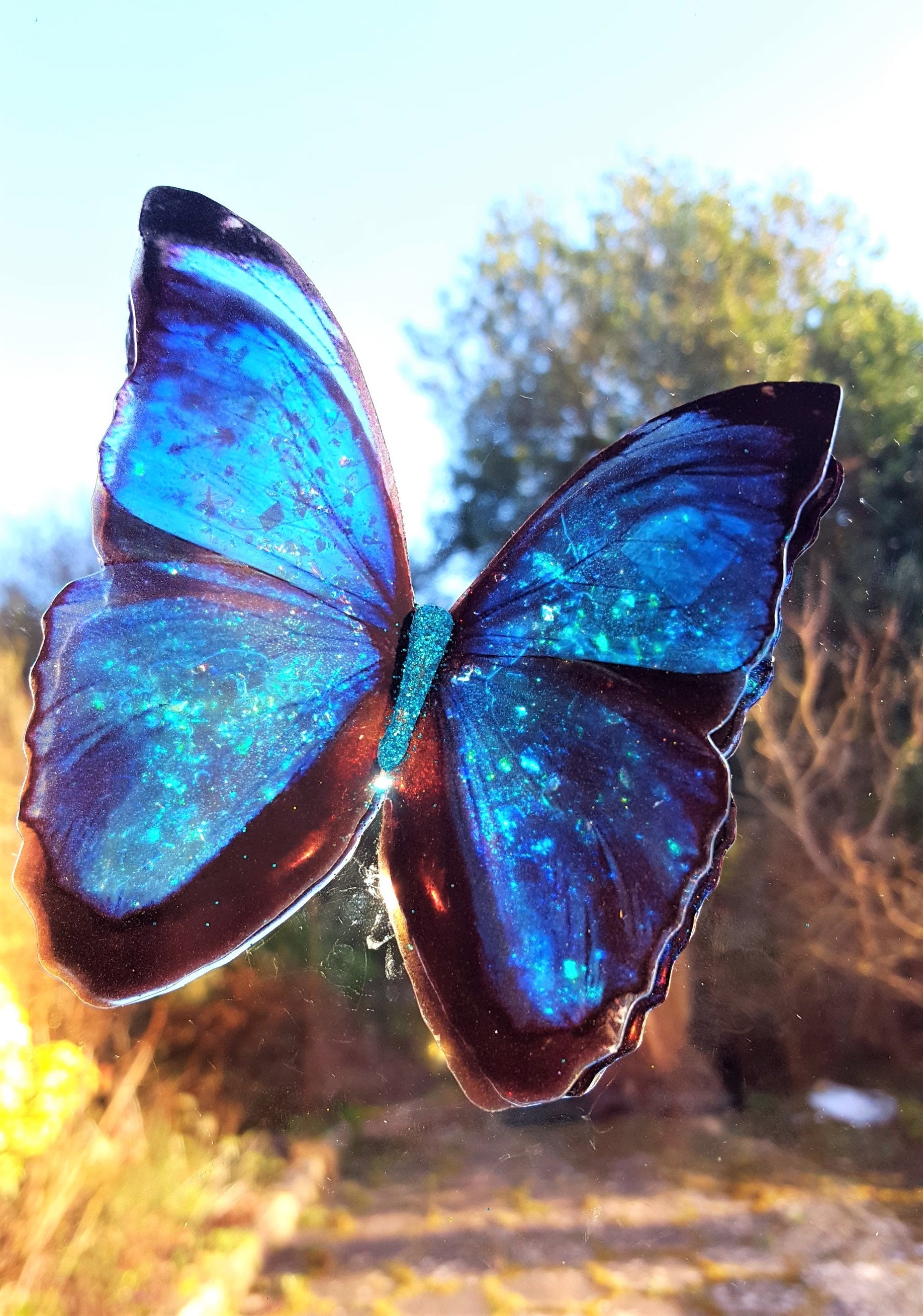Transparent 3D Blue Morpho Butterfly With Iridescent Sparkles