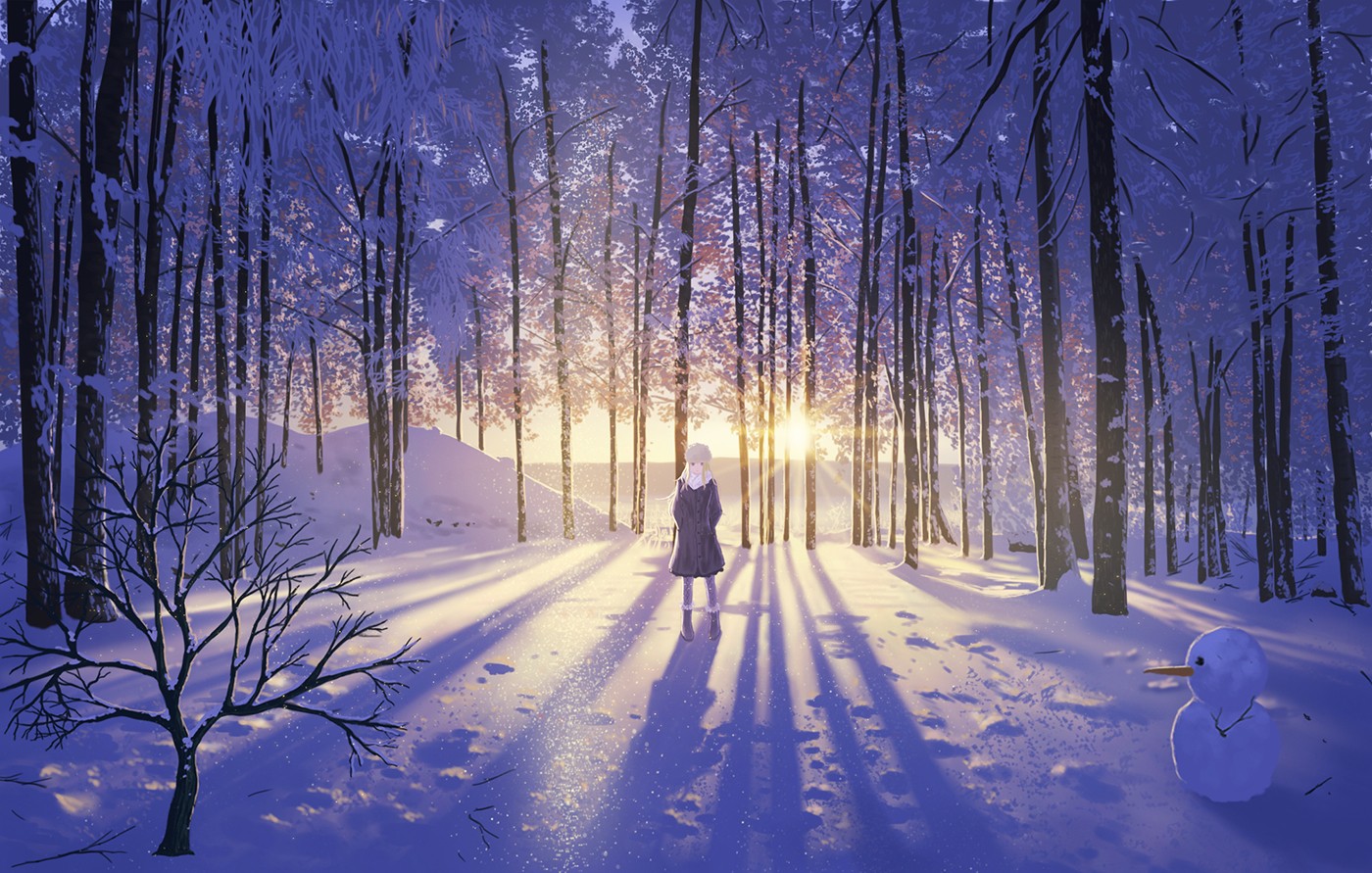 Snow Winter Nature Anime Girls Trees Wallpaper:1400x891