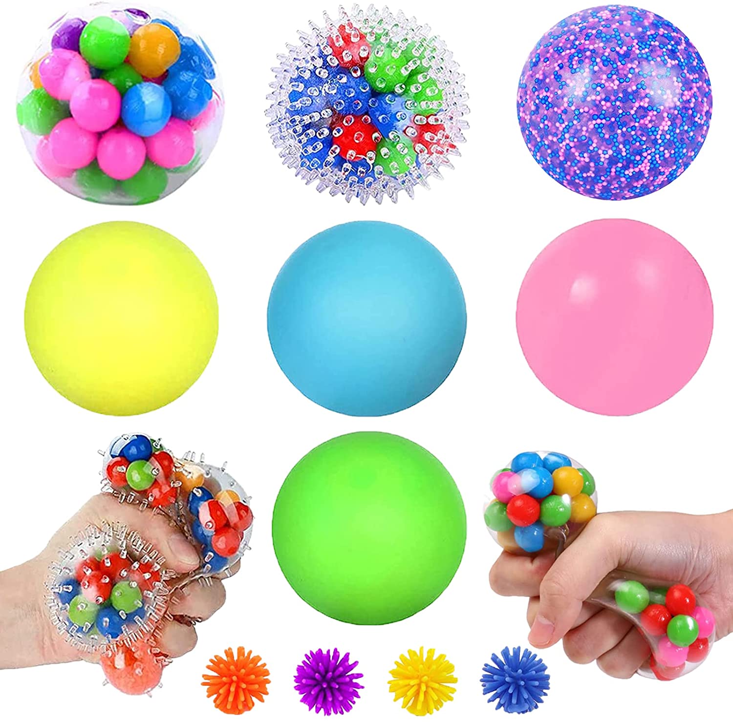 Stress Balls Fidget Toys For Kids Pack Sensory Stress Relief Balls Sticky Glow Balls Fidget Balls Massage Ball, Kids Adults To Relax, Anxiety Relief, Decompress, Focus, Squeeze Toys