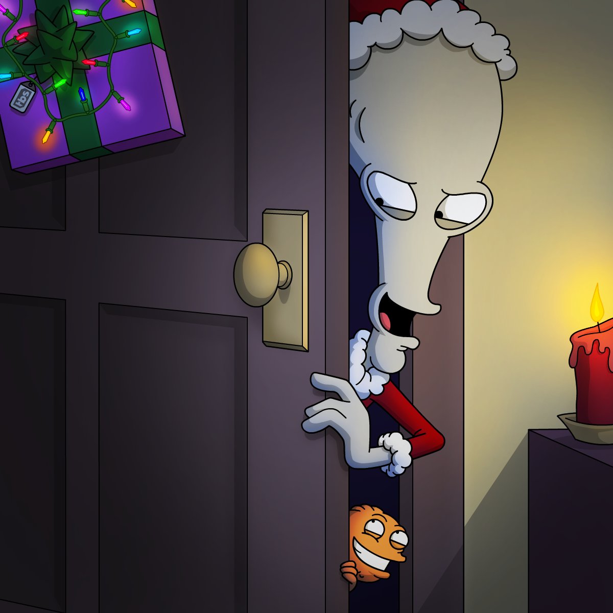 American Dad the night before Christmas And allse Not a creature was stirring Except Roger and Klaus