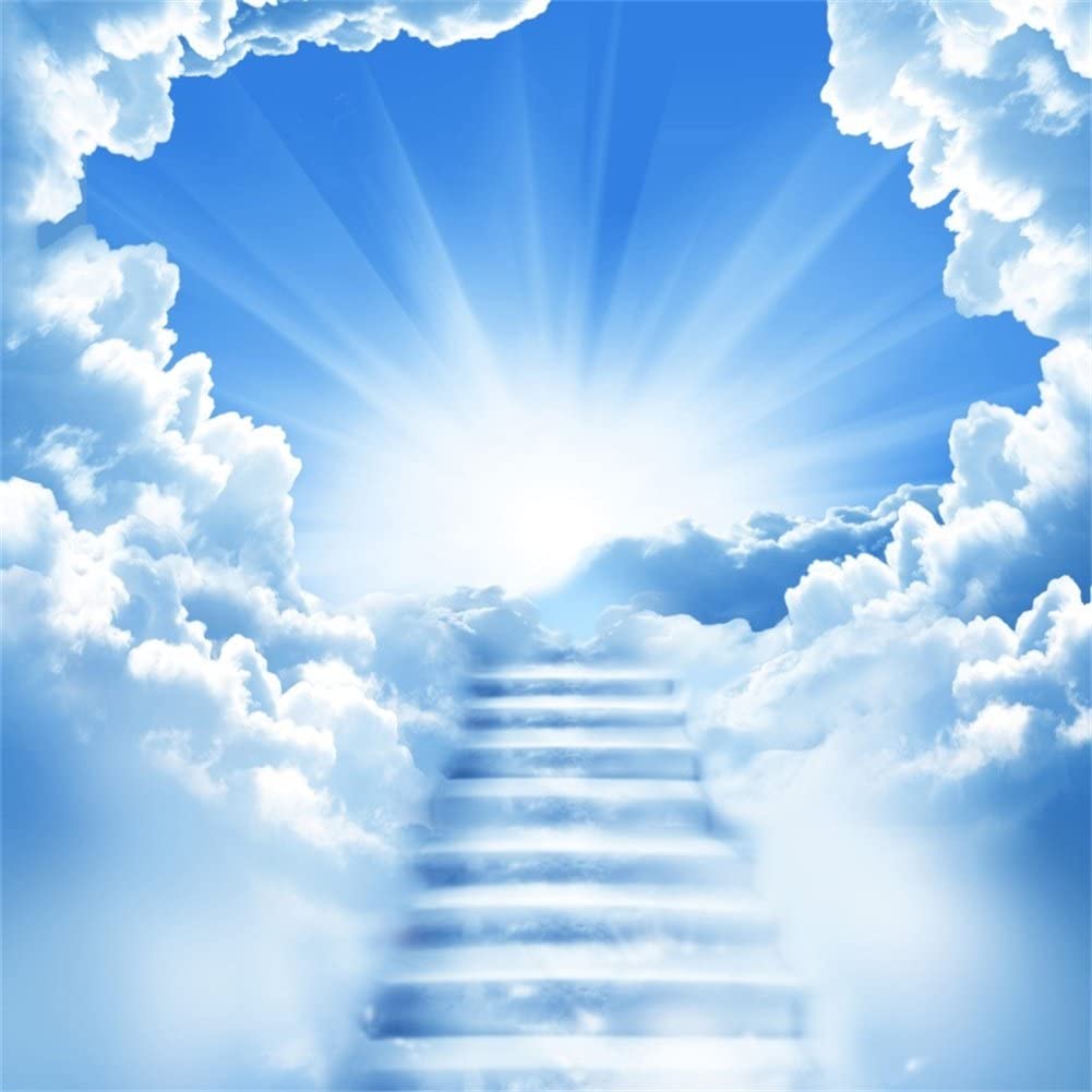 Amazon.com, AOFOTO 6x6ft Stairway to Heaven Backdrop Celestial Stairs Paradise Dreamy Clouds Photography Background Divine Supernal Sky Belief Pray Faith Photo Studio Props Vinyl Wallpaper Adult Kid Portrait