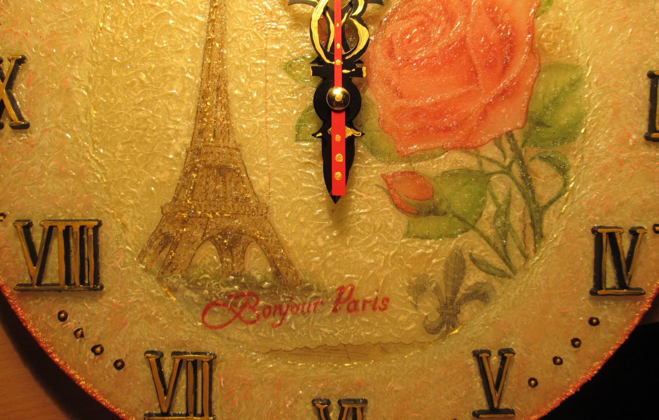 Wallpaper Paris, watch, Roses, Roman numerals image for desktop, section стиль