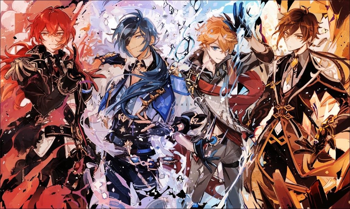 GENSHIN IMPACT • Diluc Kaeya Childe Zhongli. Impact, Anime style, Artwork