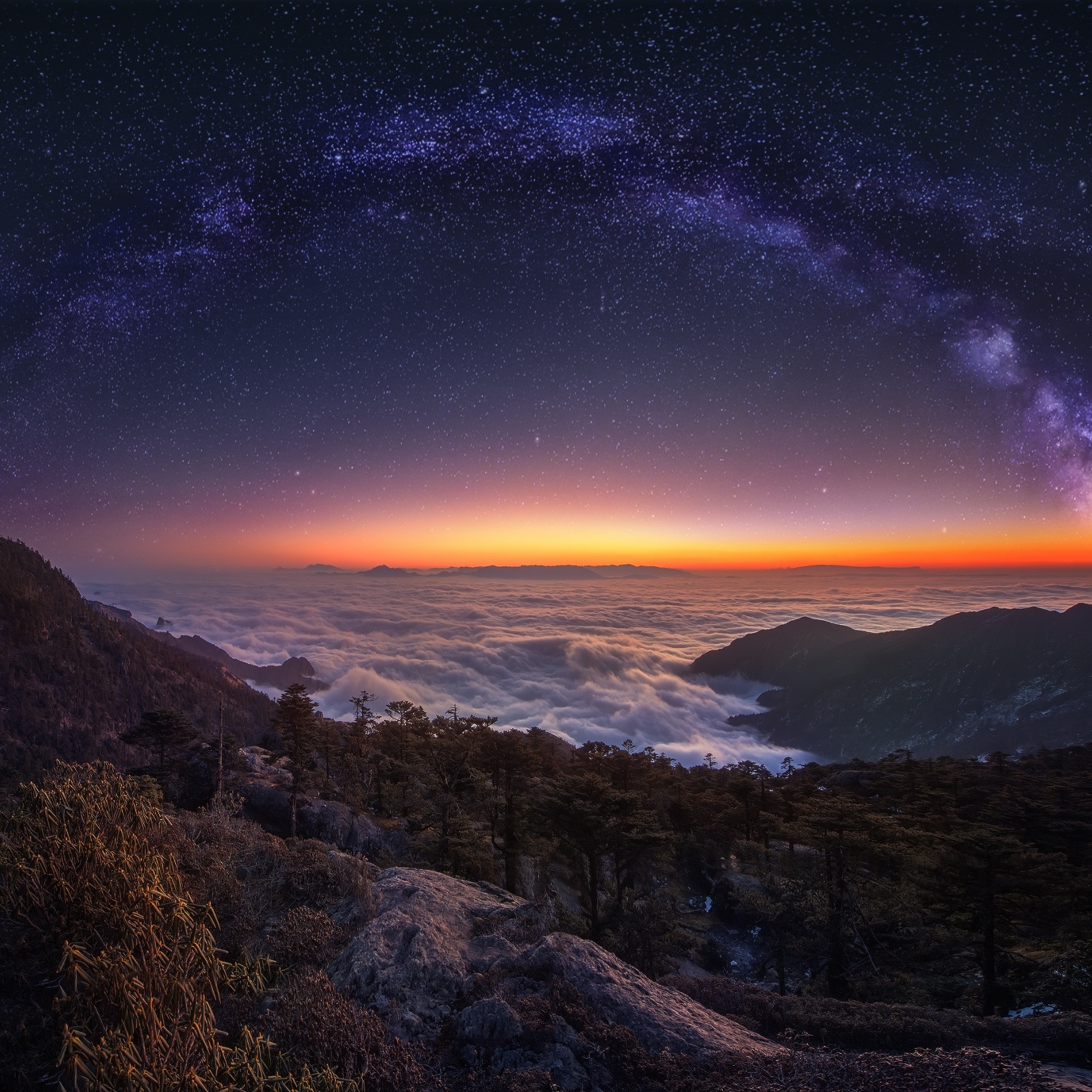 Cloud Landscape Milky Way Nature Night Panorama Sky Starry Sky Stars iPad Pro Retina Display HD 4k Wallpaper, Image, Background, Photo and Picture