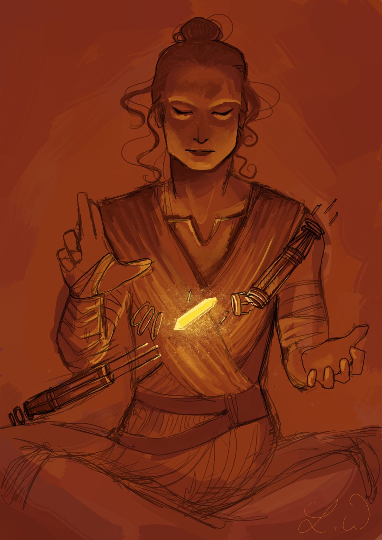 Rey, Constructing Her Double Bladed Lightsaber With The Traditional Yellow Crystal Of The Jedi Sentinel. “While. Rey Star Wars, Star Wars Image, Star Wars Rpg