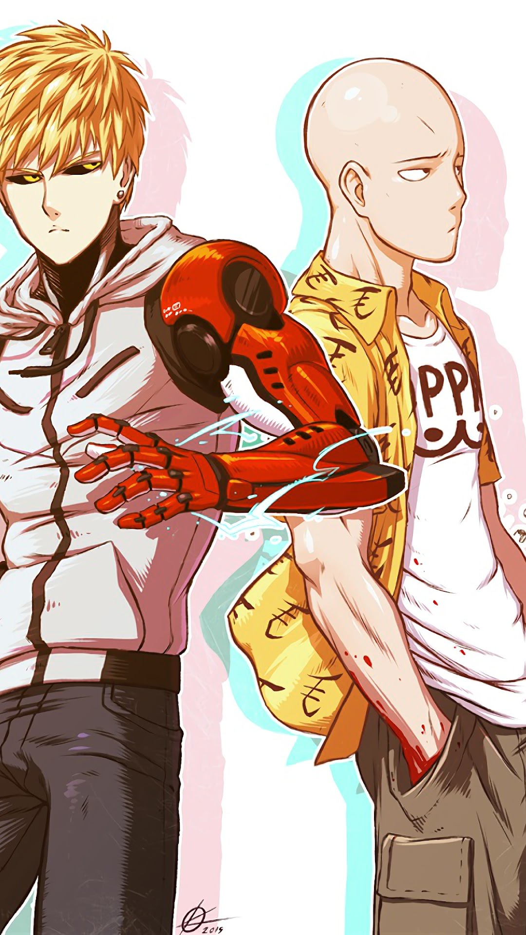 Genos and Saitama One Punch Man Phone iPhone 4K Wallpaper free Download
