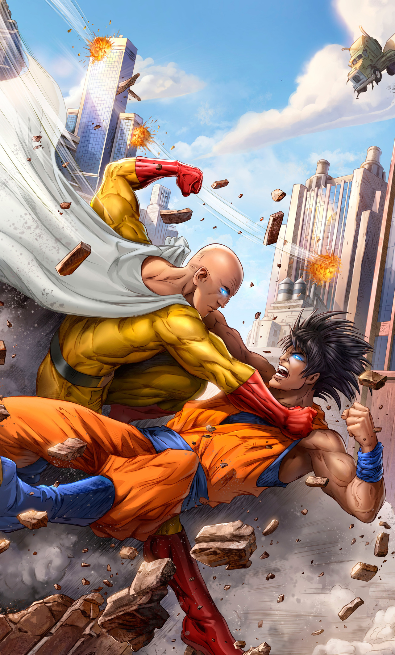 Goku And One Punch Man 5k Art iPhone HD 4k Wallpaper, Image, Background, Photo and Picture