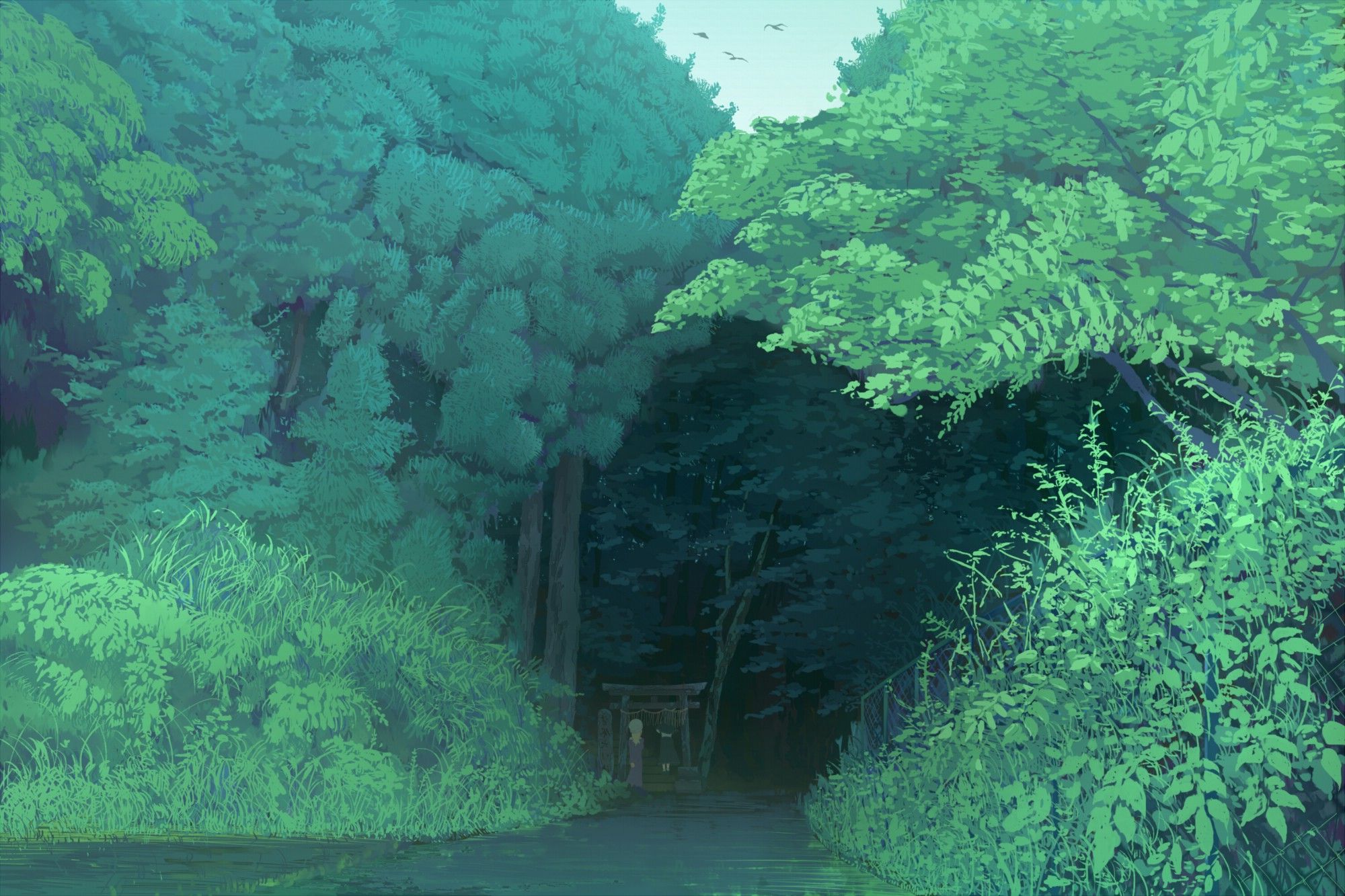 Image result for anime forest. Dark green aesthetic, Green aesthetic, Green pc