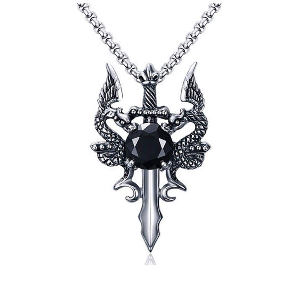 Dragon Sword Necklace Stainless Steel Black Cz Gothic Men Ginger Lyne