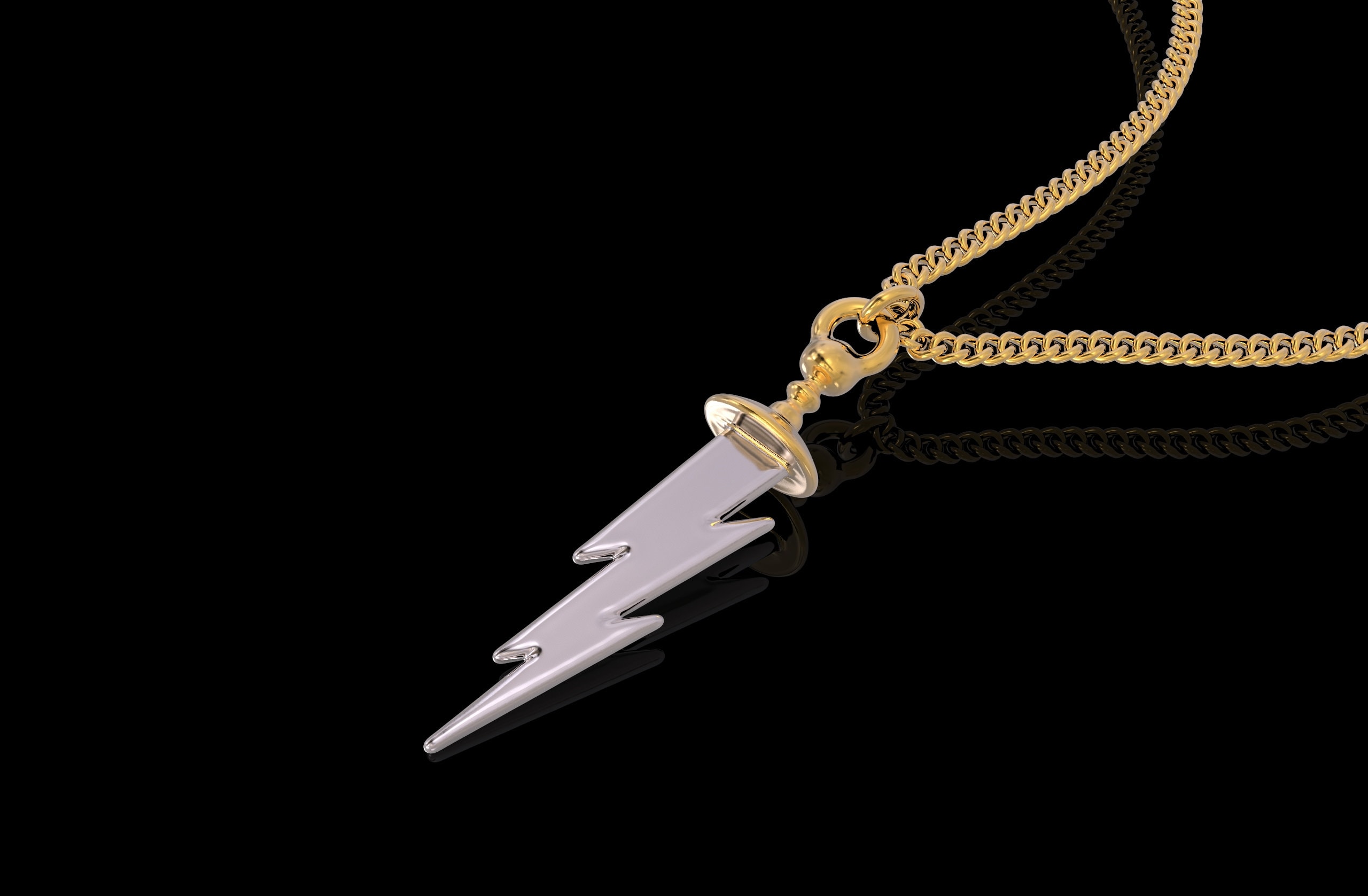 24K Gold Sword Pendant Sterling Silver Lightning Bolt