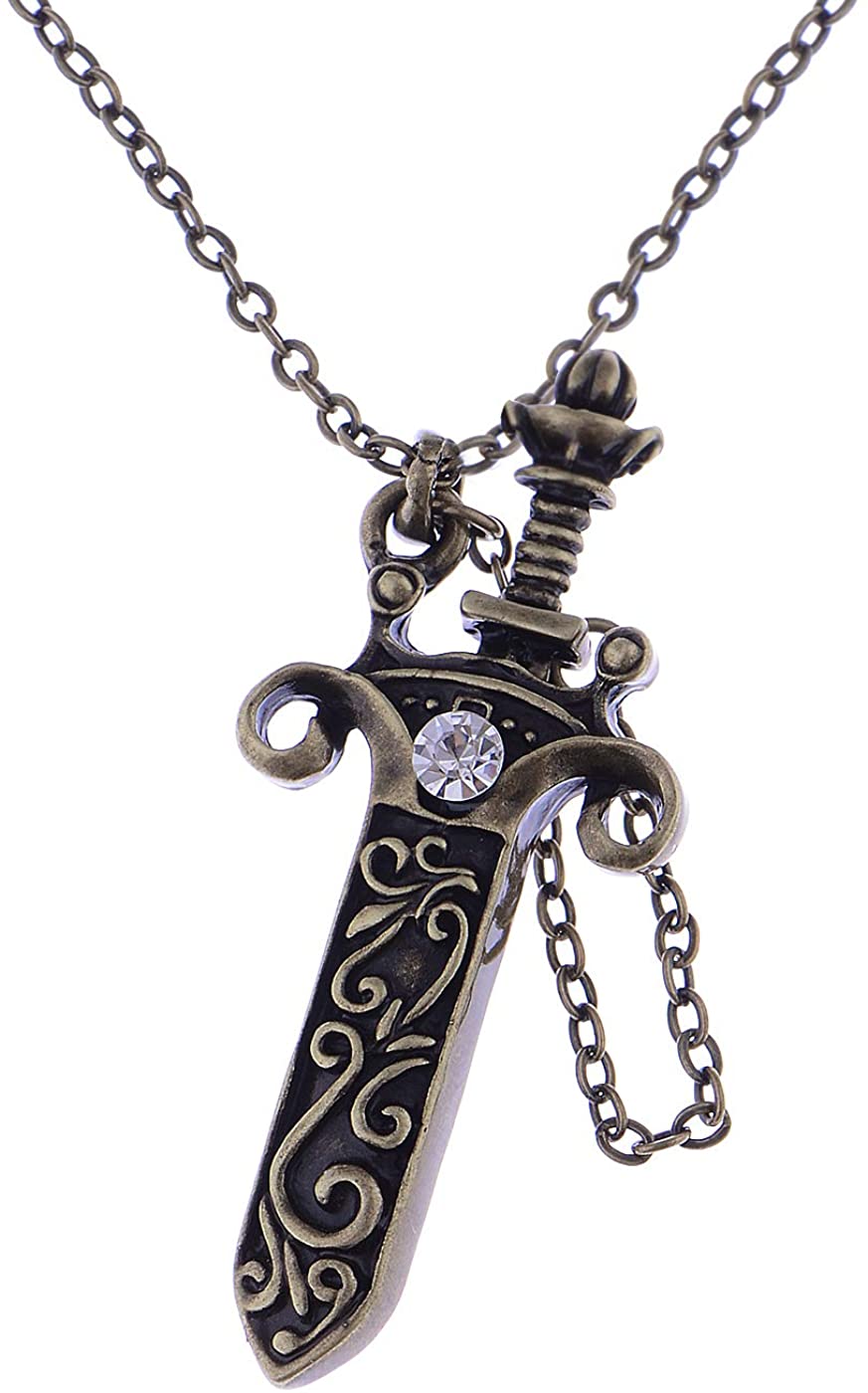 Alilang Antique Fantasy Medieval Renaissance Removable Scabbard Rune Sword Dagger Pendant Necklace, Clothing, Shoes & Jewelry