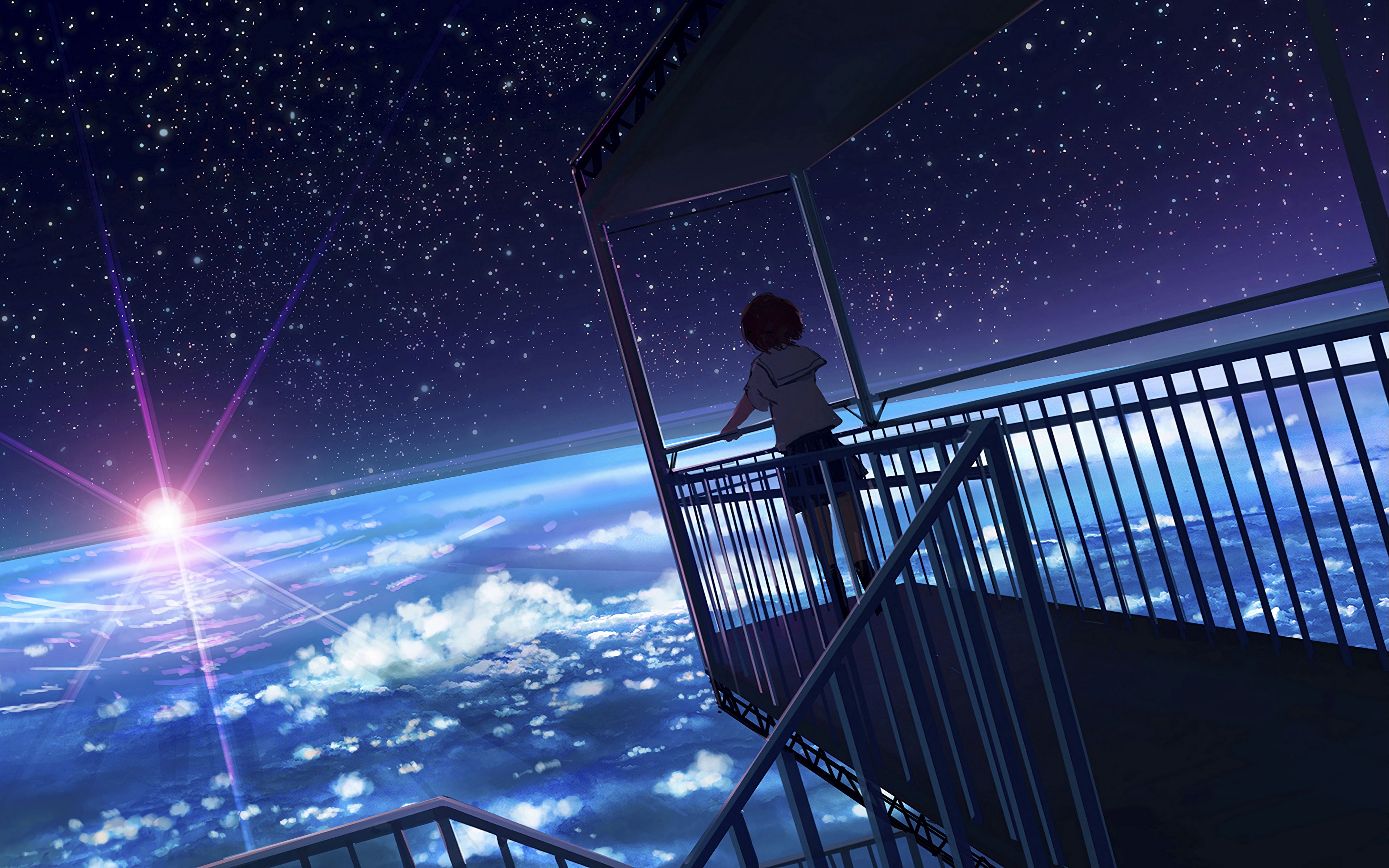 Download wallpaper 3840x2400 girl, form, view, earth, space, anime 4k ultra HD 16:10 HD background
