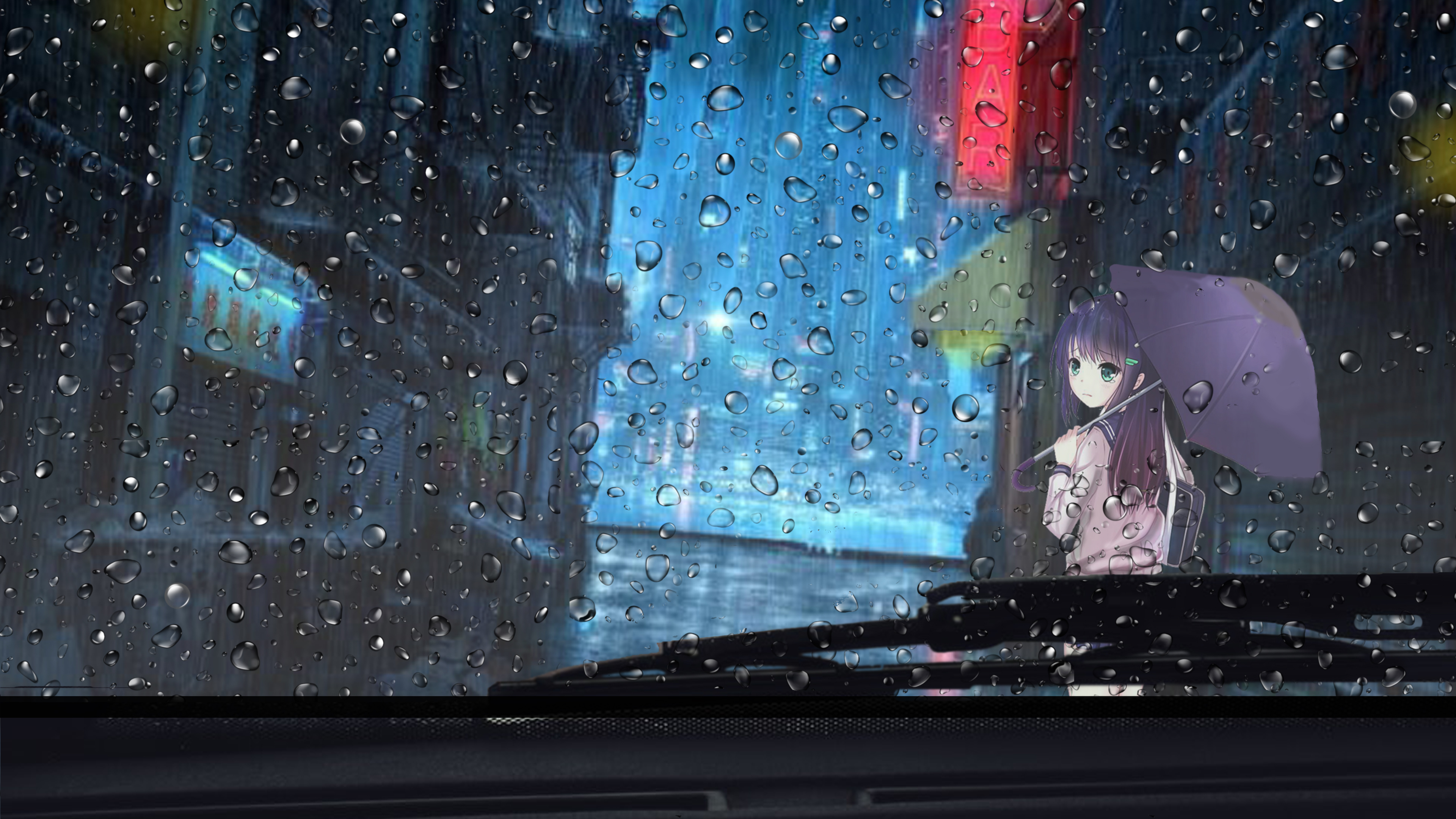 3840x2160 Anime Girl Rainy Day View From Car 4k 4k HD 4k Wallpapers, Image,...