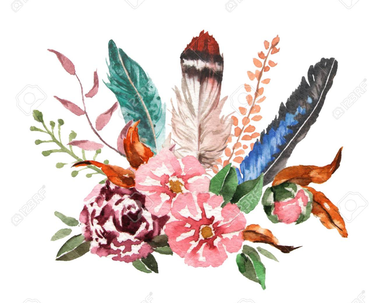 Free download Watercolor Vintage Floral Bouquets Boho Spring Flowers And [1300x1300] for your Desktop, Mobile & Tablet. Explore Bohemian Feathers Wallpaper. Bohemian Feathers Wallpaper, Bohemian Background, Bohemian Wallpaper