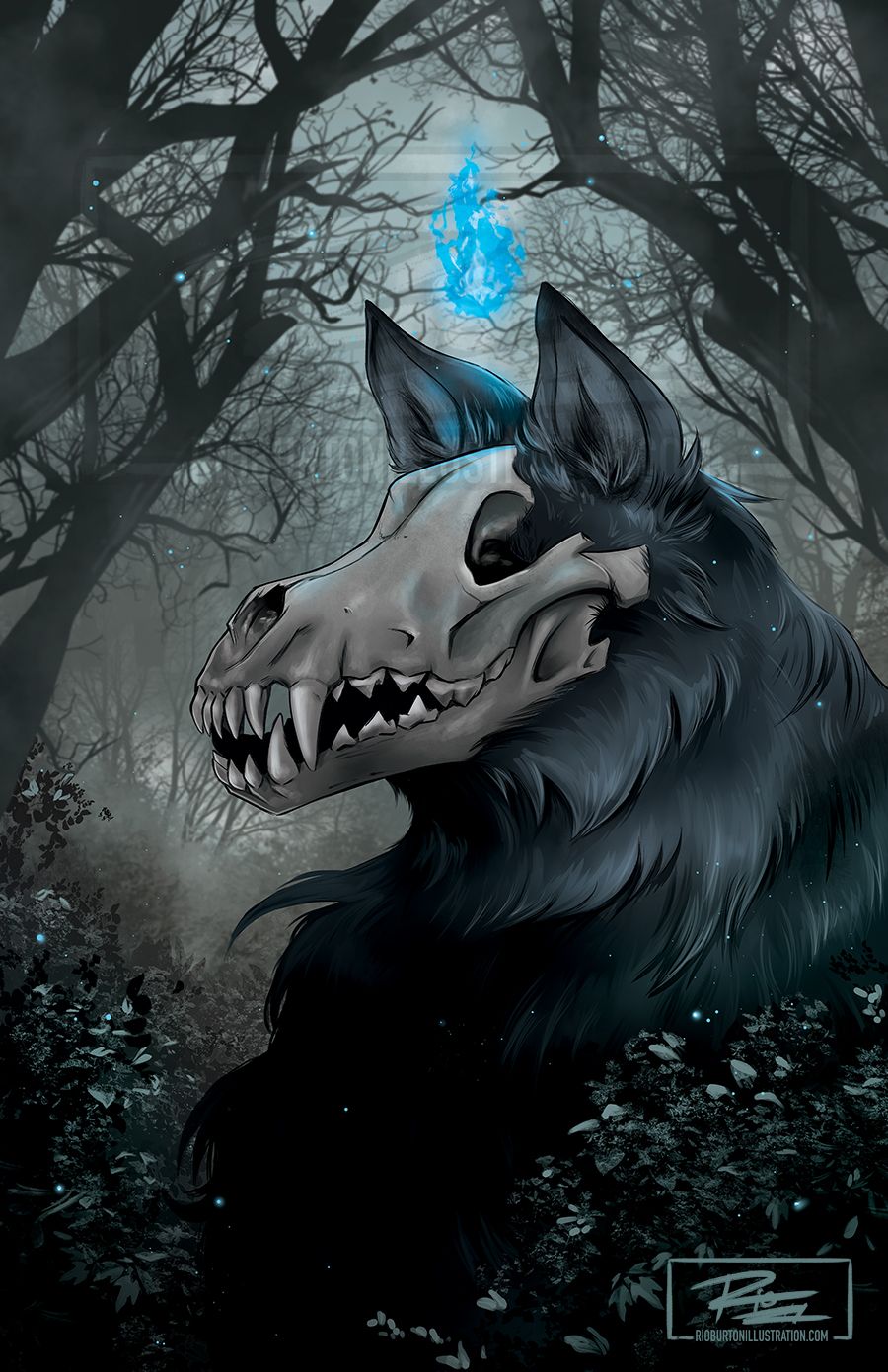 Large Wolf Skull Print sold by Rio Burton Illustration on Storenvy. Wolf skull, Largest wolf, Demon dog