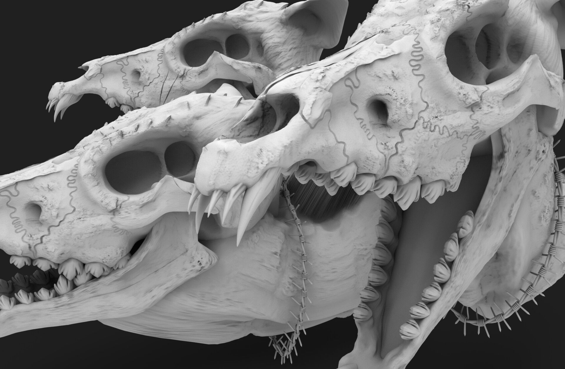 Wolf skulls (Vaporwave wallpaper included) by Joan SendraWork done for fun. Vaporwave Wallpaper included! Comment and s. Wolf skull, Animal skulls, Animal bones