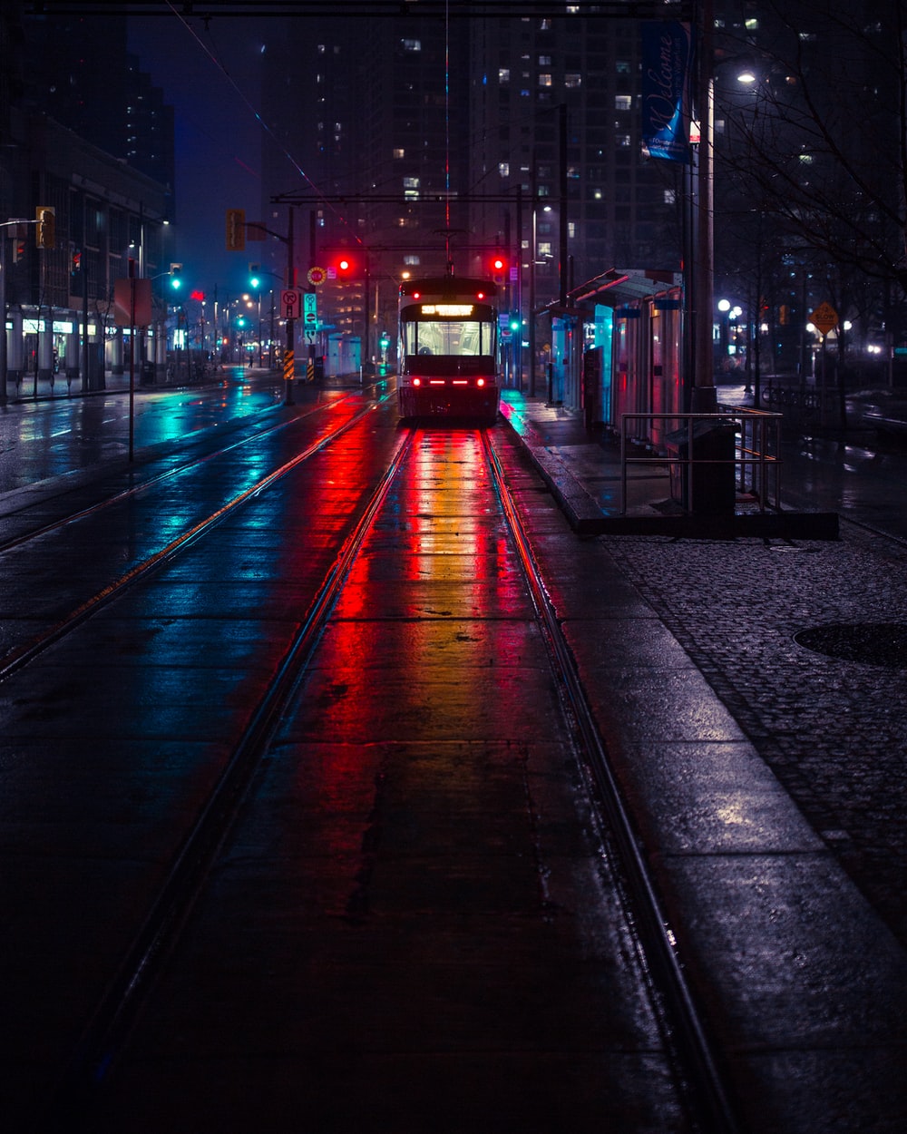 City Streets At Night Picture. Download Free Image