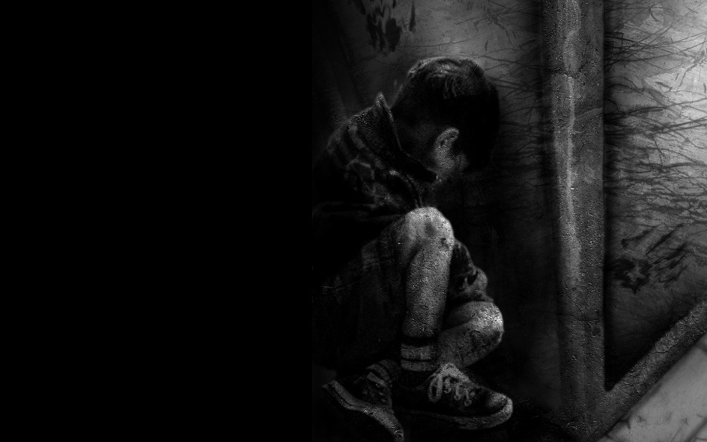 Black Boy Dark Lonely Sad Wallpaper:1440x900