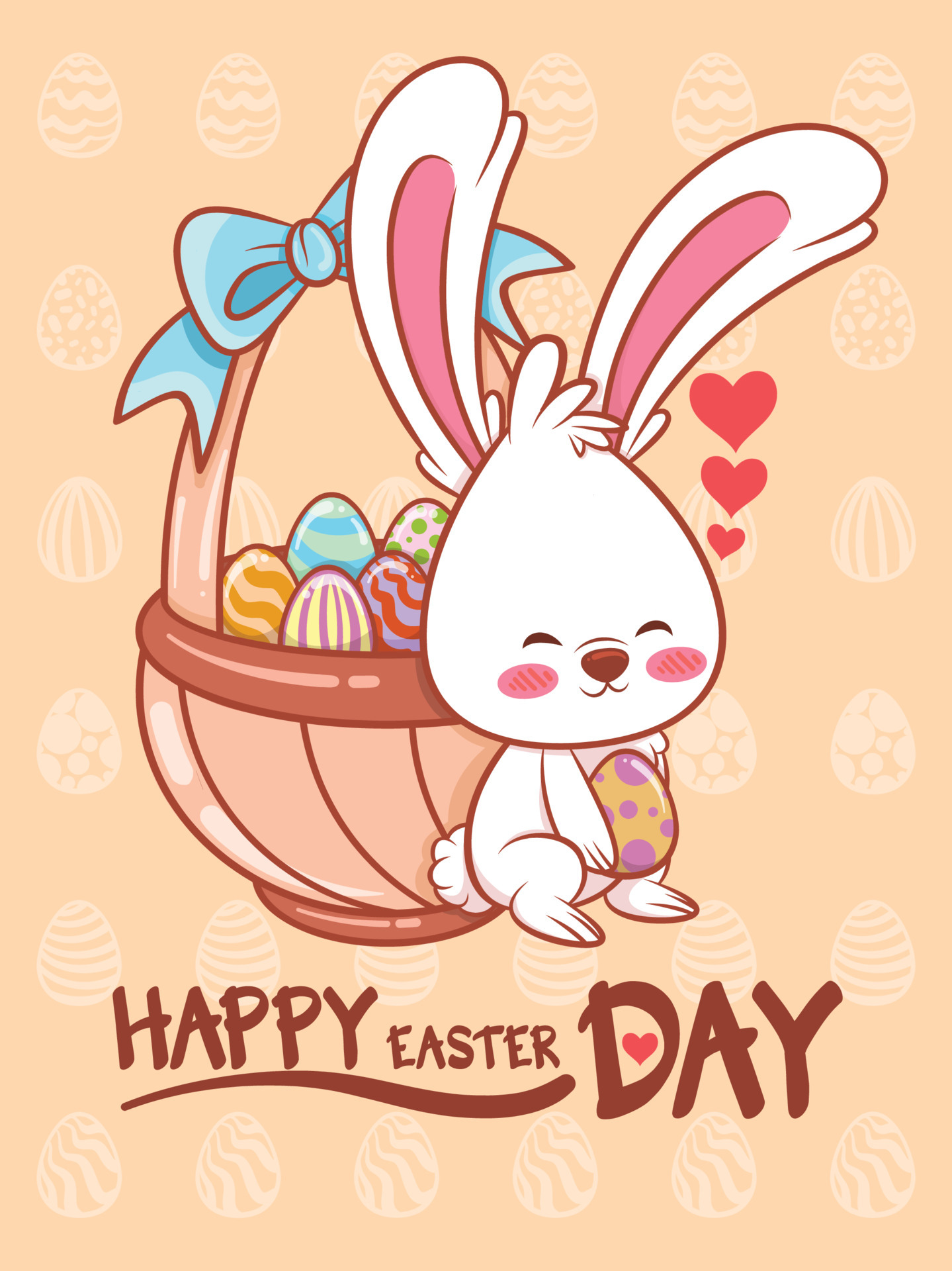 Cute bunny with easter eggs decorated. cartoon character illustration happy easter day concept