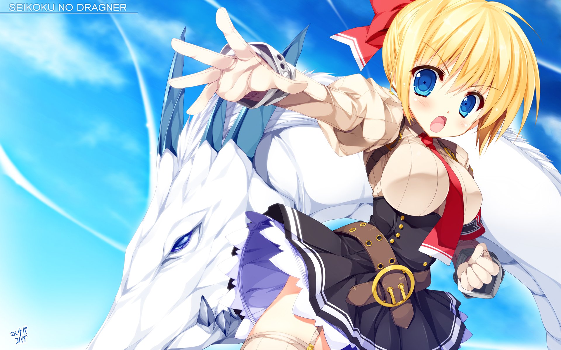 Blonde hair blue eyes dragon seikoku no dragonar shimesaba kohada silvia lautreamont skirt tie wallpaperx1200