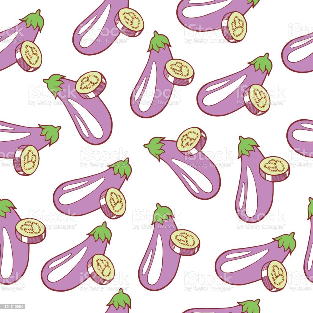 Eggplant Seamless Pattern Vector Graphic Art Background With Aubergine Vegetables Stock Illustration Image Now