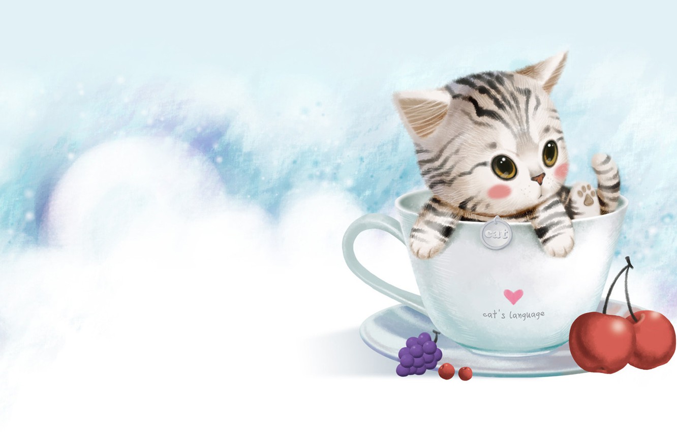 Wallpaper art, mug, kitty image for desktop, section кошки