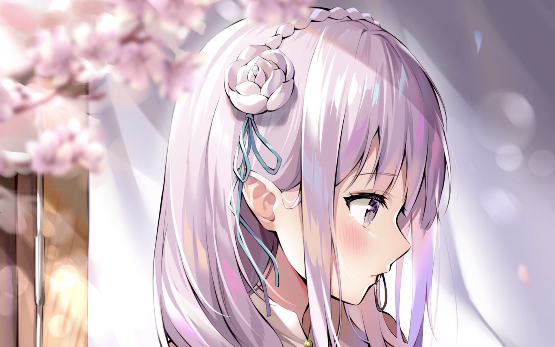 Download Wallpaper Emilia, Close Up, Spring, Manga, Re Zero, Girl With Pink Hair For Desktop With Resolution 1920x1200. High Quality HD Picture Wallpaper