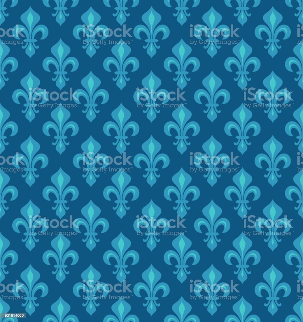 Royal Heraldic Lilies Azure Cerulean Blue Sky Velvet Seamless Pattern Wallpaper Background Stock Illustration Image Now