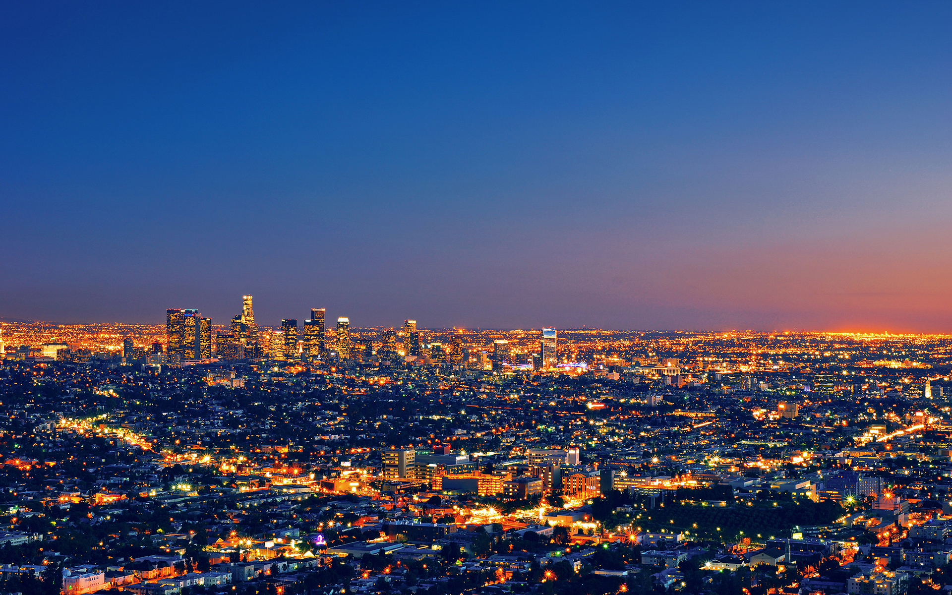 los, Angeles, Cities, Architecture, Buildings, Skyscrapers, Night, Lights, Sunset, Sunrise Wallpaper HD / Desktop and Mobile Background