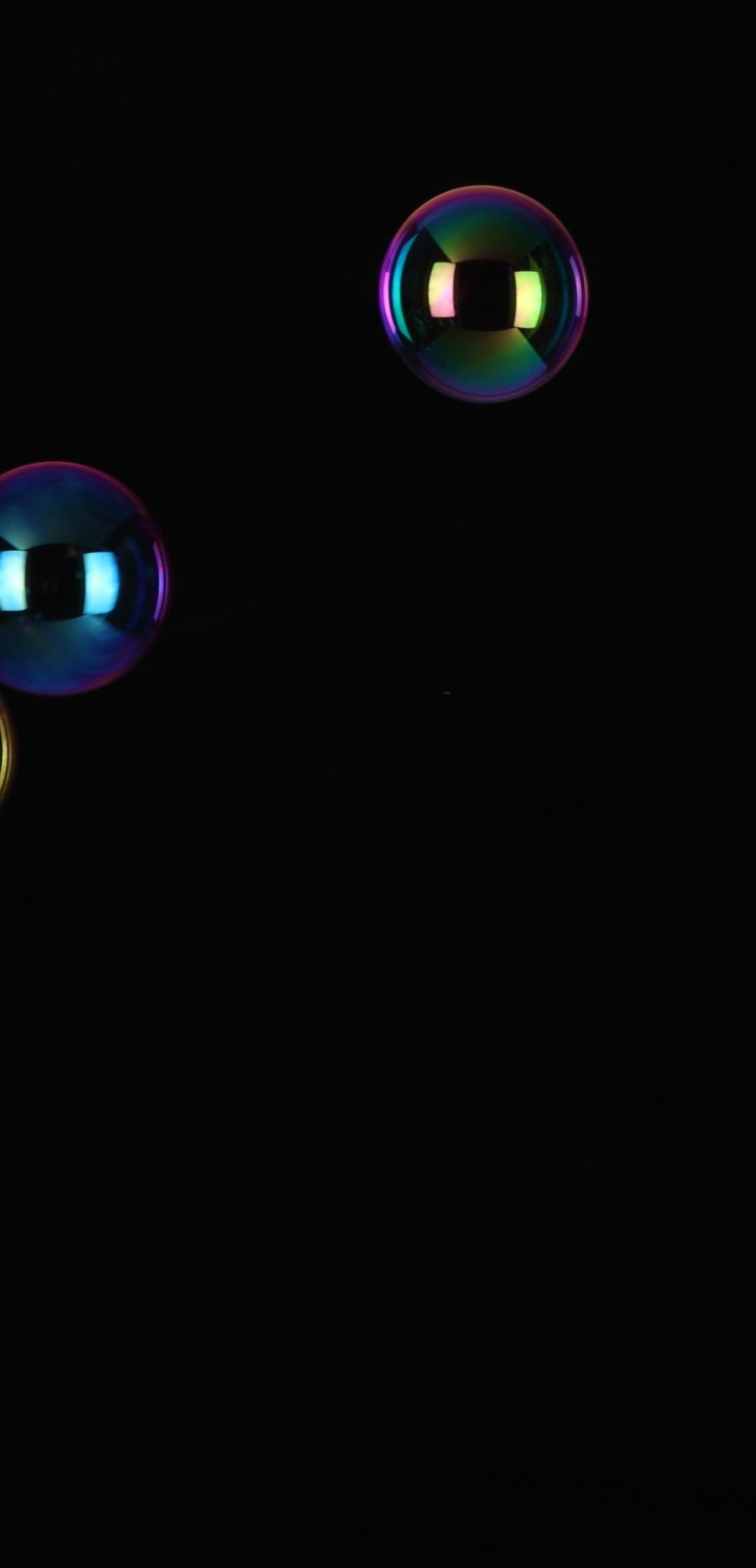 Download 1080x2240 Soap Bubbles, Black Background, Glow Wallpaper for Huawei P20 Pro