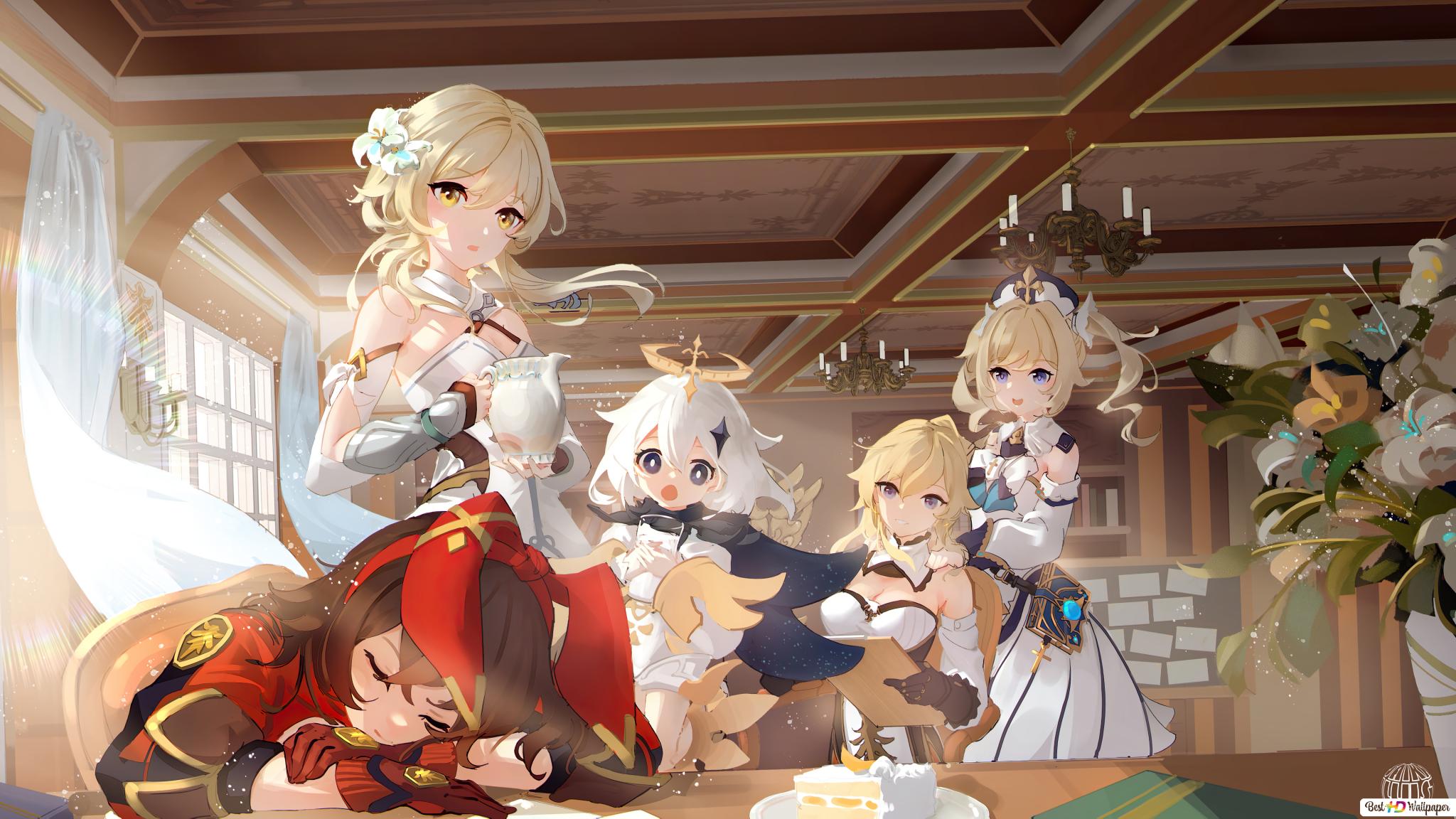 Lumine & Paimon with Barbara & Jean Impact (Anime Video Game) HD wallpaper download Games wallpaper