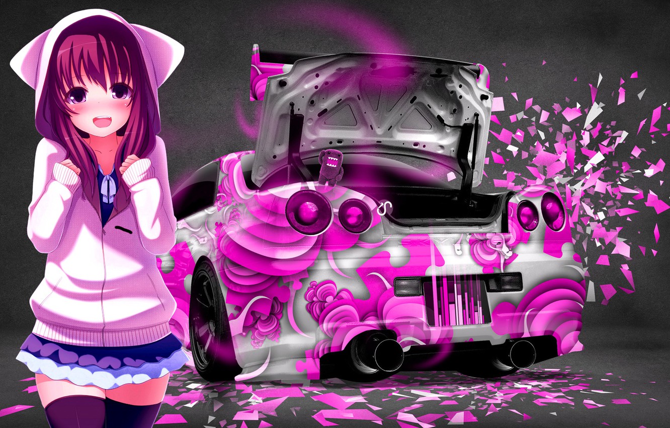 Wallpaper Girl, Auto, Machine, Nissan, Pink, Anime, Stockings, Skirt, Car, Nissan Skyline GT R R34 (BNR34), Chan, Nissan Skailain Image For Desktop, Section прочее