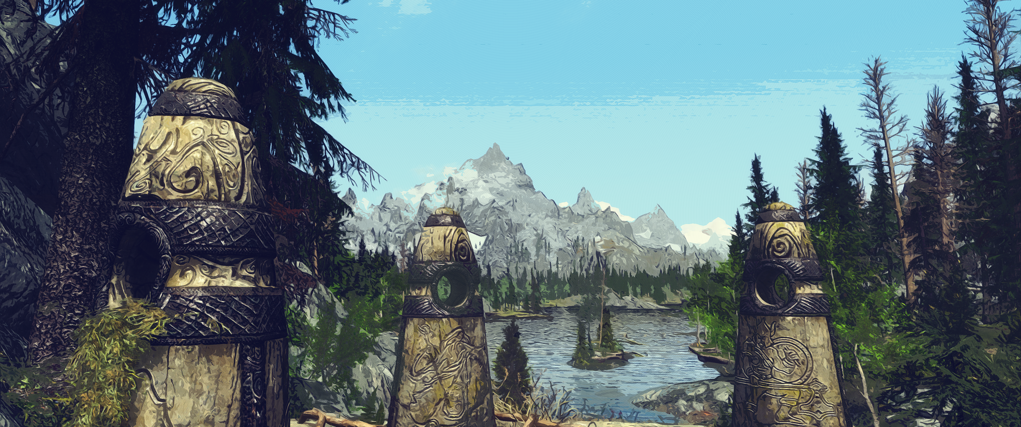 skyrim wallpaper, adventure game, tree, screenshot, games, mountain, landscape, massively multiplayer online role playing game, world, fictional character, mount scenery