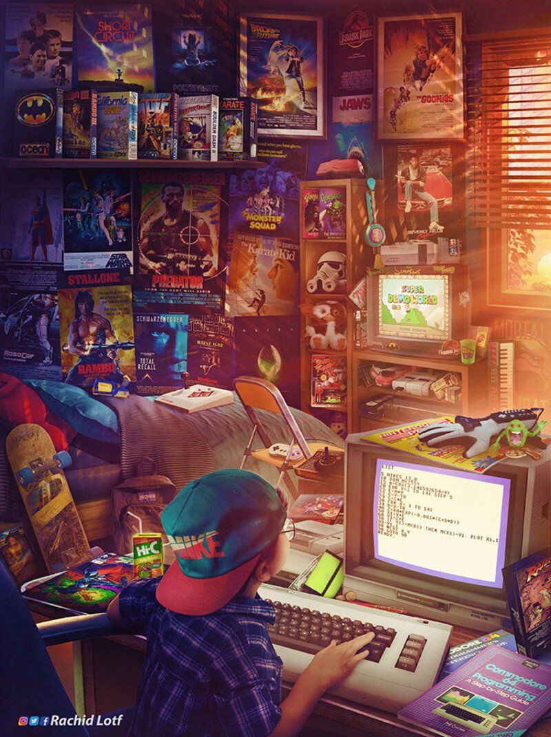 Commodore 64 80s early 90s Childhood Room, Rachid Lotf. Retro gaming art, Retro gaming, Commodore