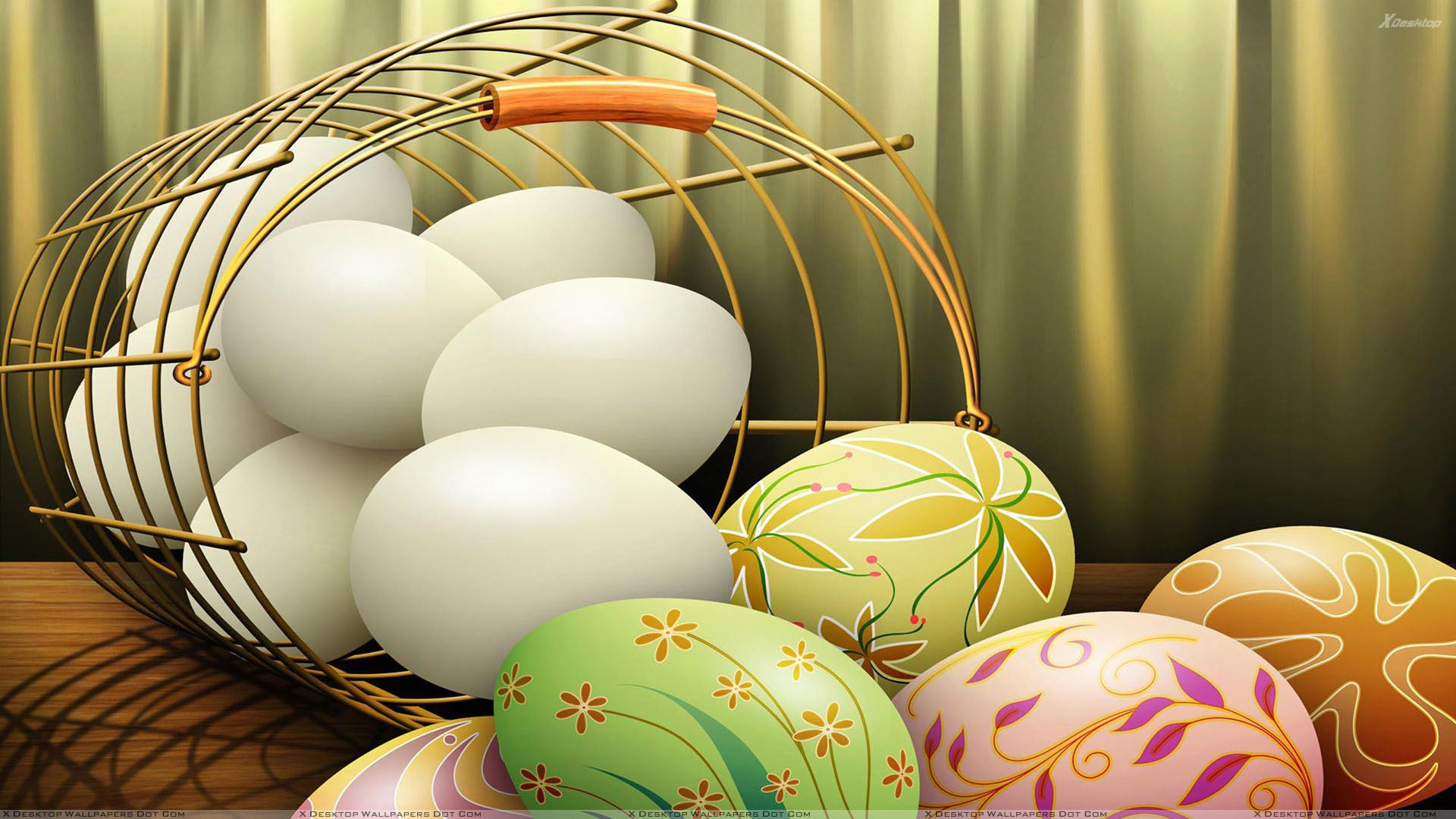 White Eggs In Basket With Designed Eggs Wallpaper