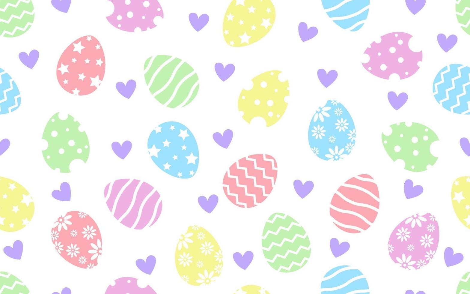 Seamless pattern of happy easter decorated with colorful easter eggs and heart on white background
