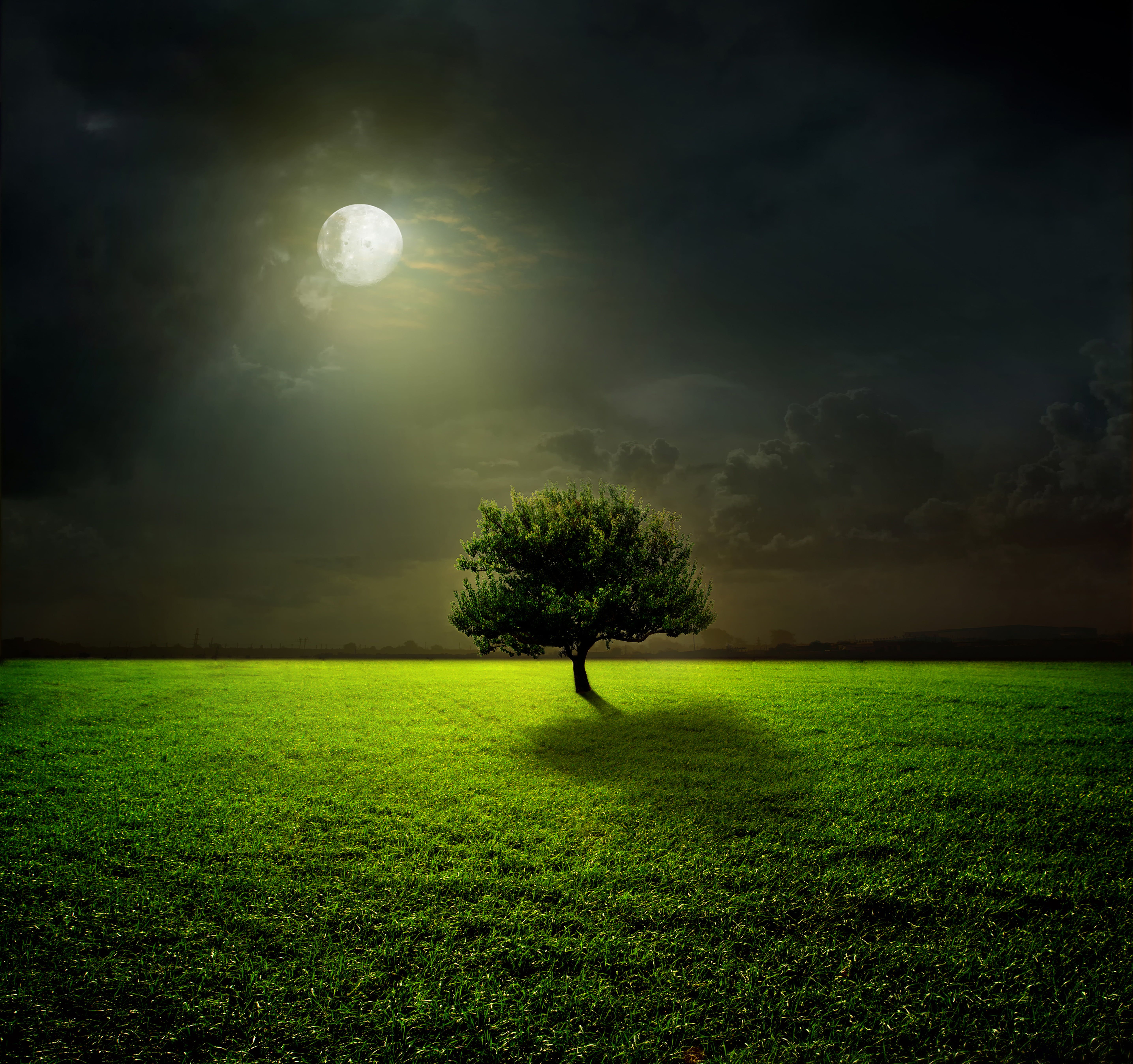 Quick Saves. Night clouds, Green moon, Fantasy landscape