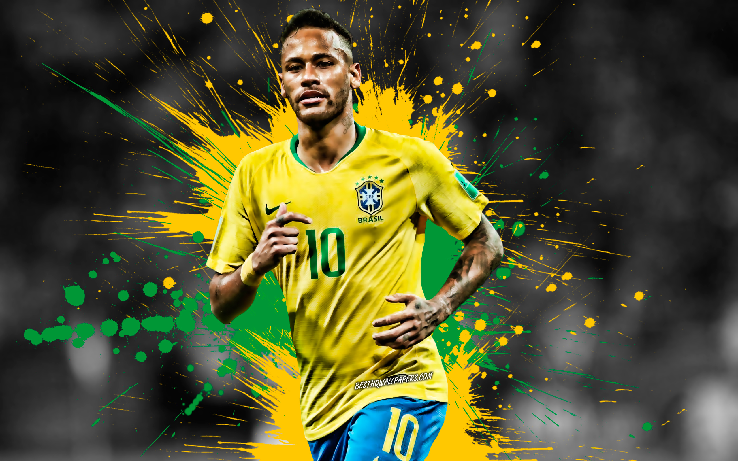 Download wallpapers Neymar Jr, art, 4k, Brazil national football team, blue  and yellow splashes of paint, grunge art, Brazilian footballer, creative  art, Brazil…