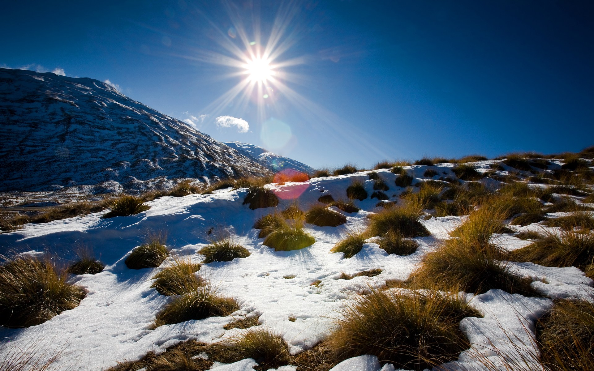 Download Wallpaper snow sun frost otago new zealand coronet peak, 1920x1200, Spring sun in the mountains of New Zealand