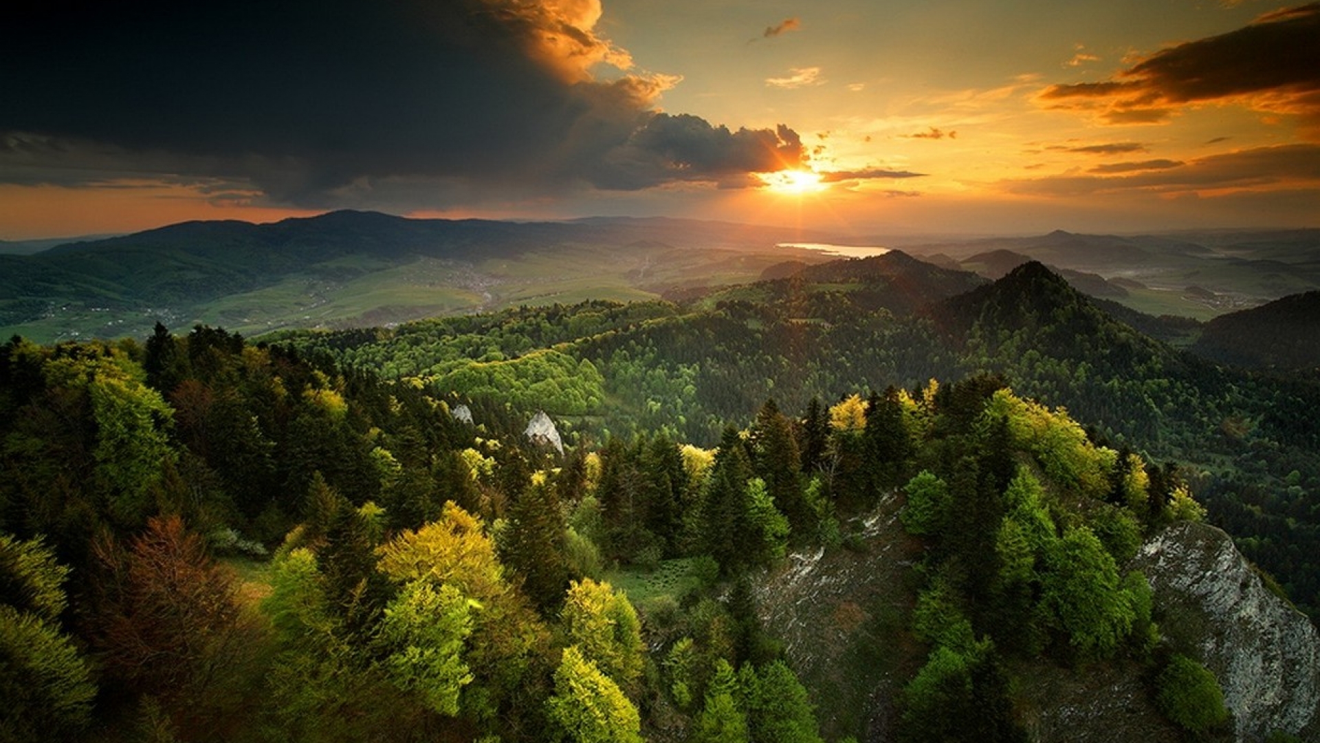 clouds forest landscape mist mountain nature sky Spring sun